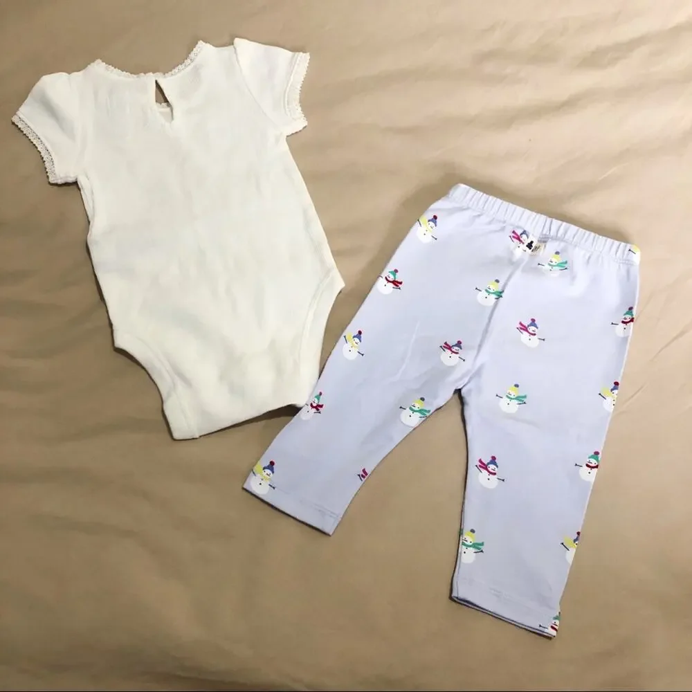 NWT Gap Snowman Pants and Cream Onesie Outfit 3-6 Months